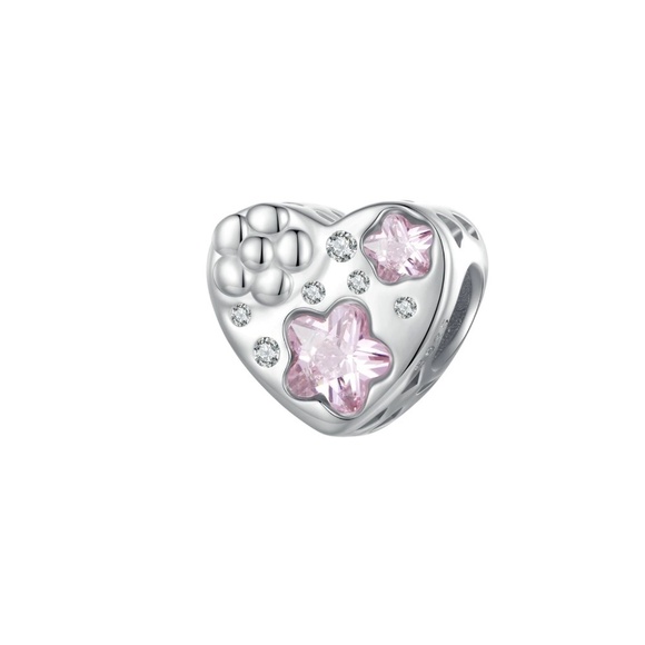 Sterling Silver Heart Charm with Cubic Zirconia Stars - Picture 1 of 1